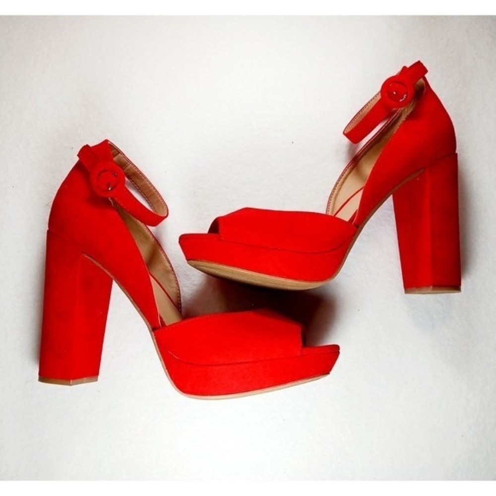 Sun + Stone Ankle Strap Platform Block Heel Sandals Women's Size 9 Red - Picture 3 of 6